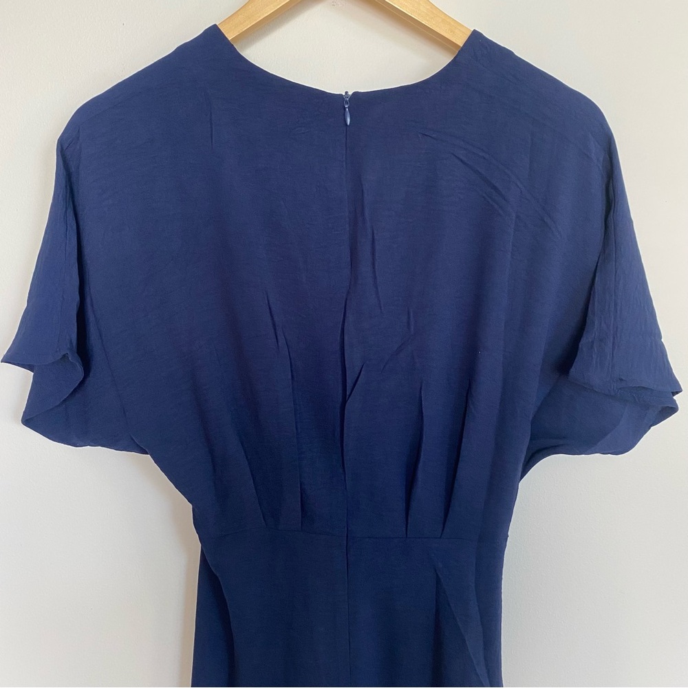 NWT Short Sleeve Navy Blue Ruched Front Flowy Midi Dress Small Medium Large - Picture 7 of 10